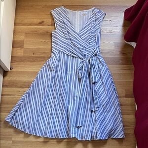 Calvin Klein Blue and White Striped Midi Dress